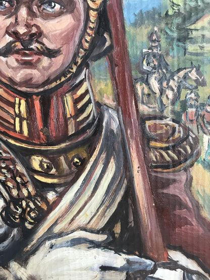 Oil painting portrait of legionnaire Alexander Arkadievich Litvinov in ornate striped armor