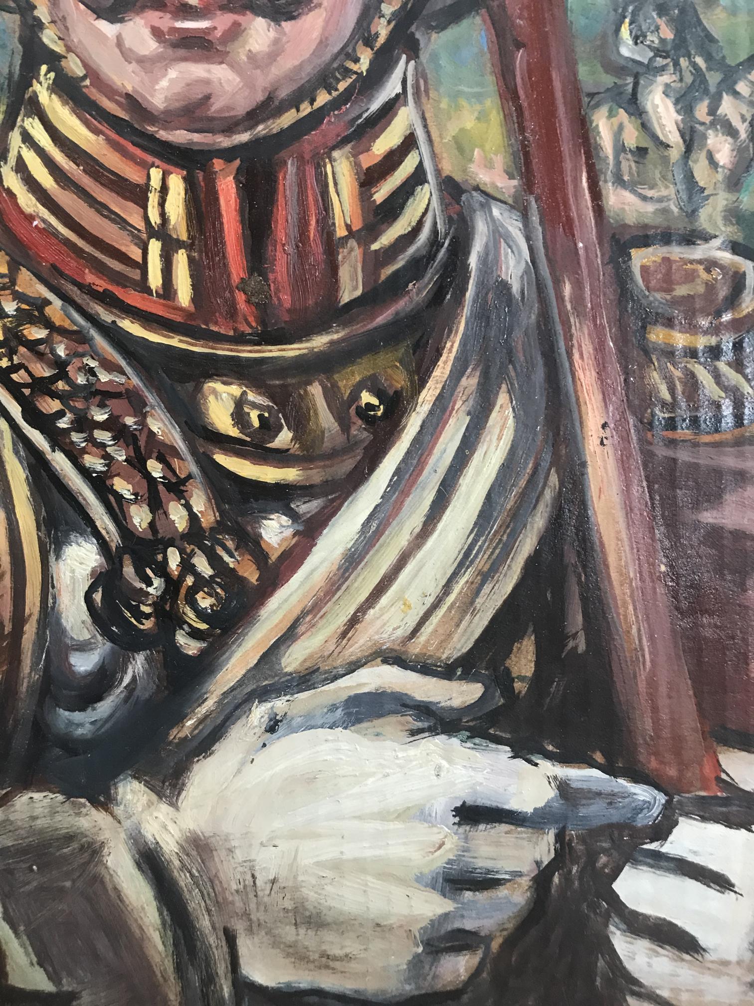 Oil painting portrait of Legionnaire Alexander Arkadievich Litvinov in ornate red and gold uniform