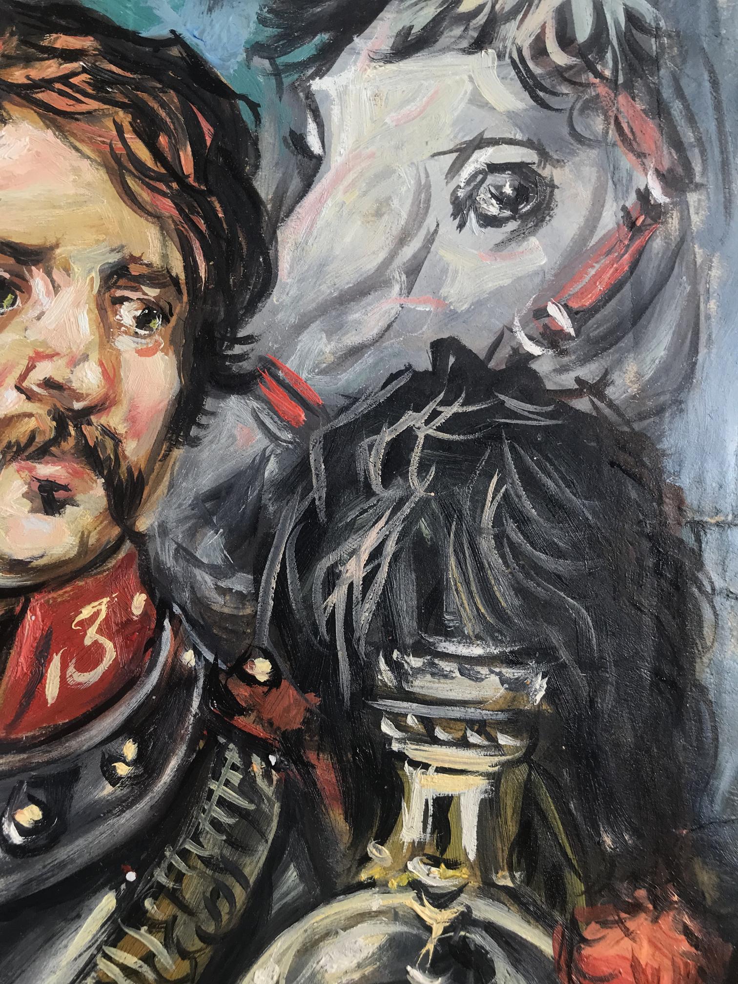 Oil painting of soldier with white horse by Alexander Litvinov
