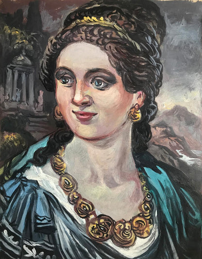 Oil painting of woman with gold necklace by Alexander Litvinov