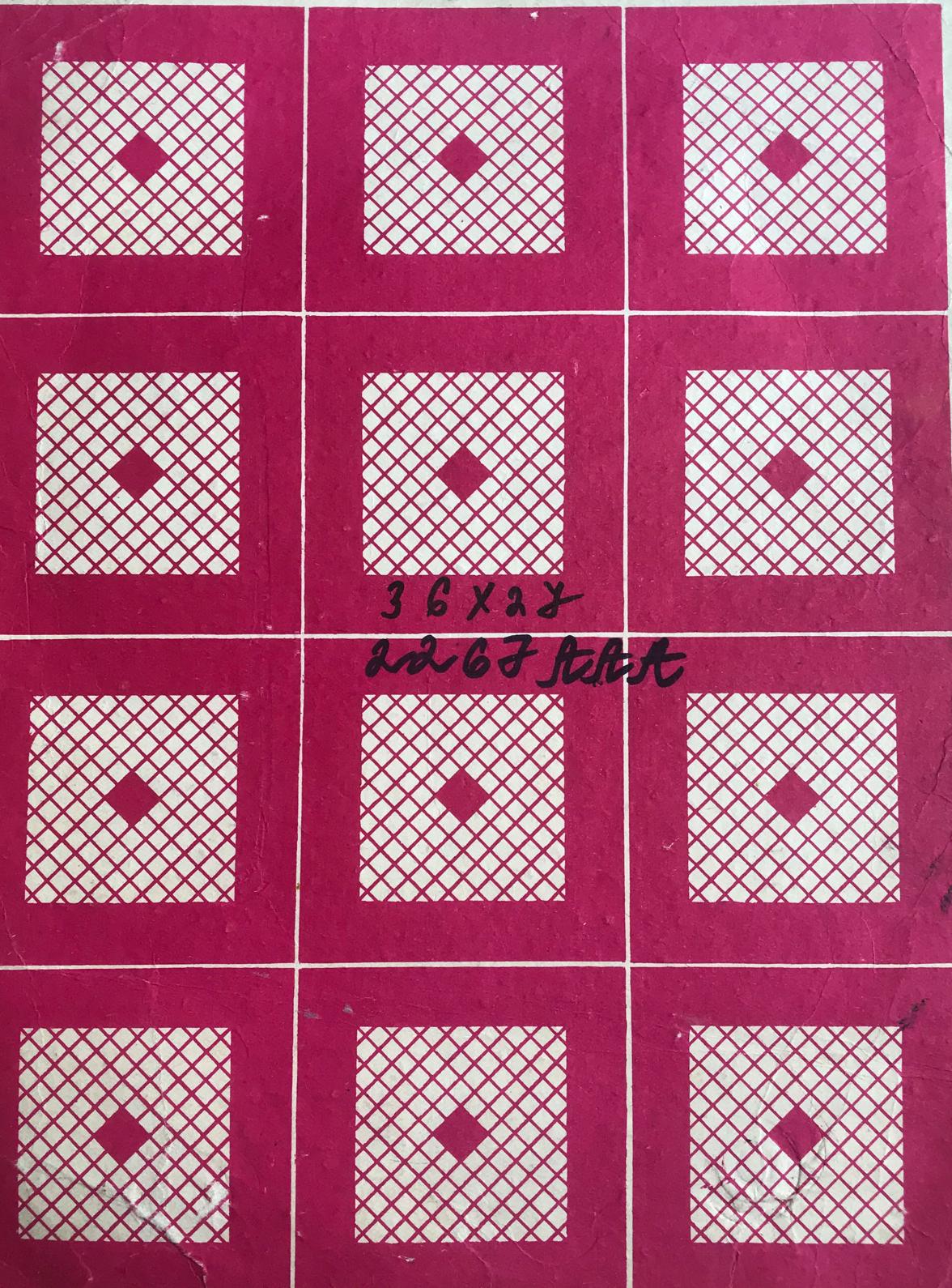 Oil painting by Alexander Litvinov: 9 white diamond lattice grids on magenta