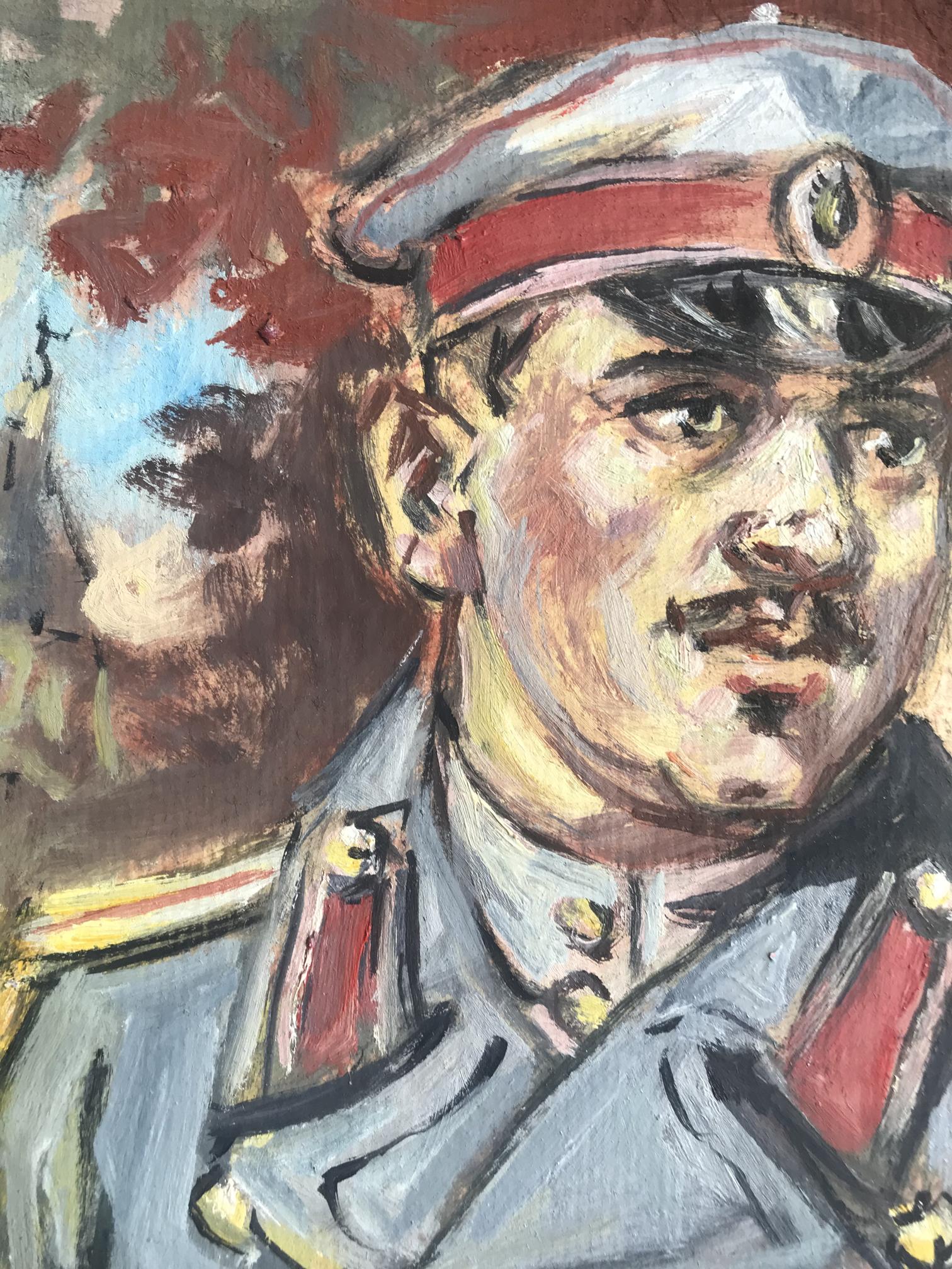 Oil painting portrait of soldier Alexander Litvinov in uniform