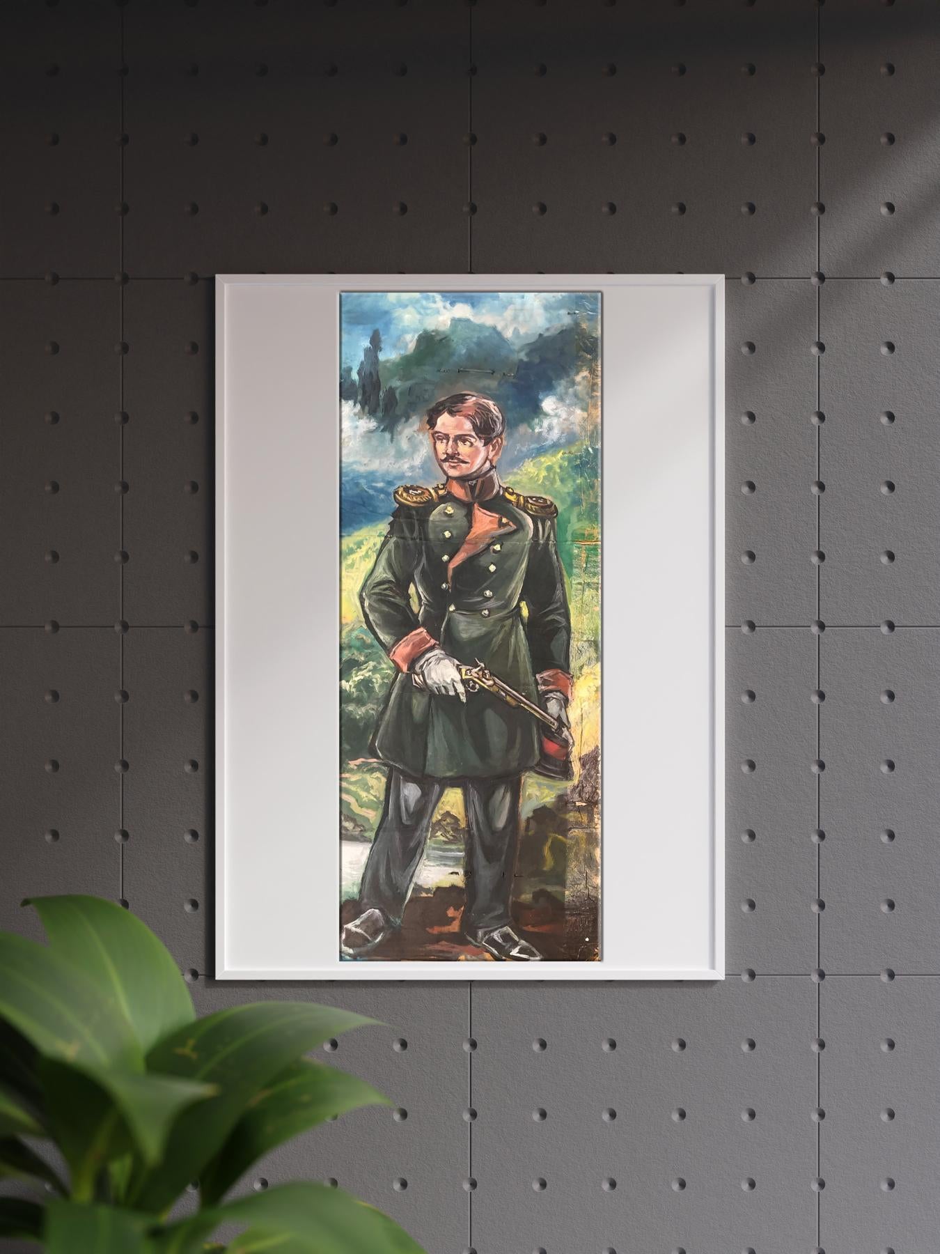 Oil painting of full-length portrait of soldier Alexander Arkadievich Litvinov