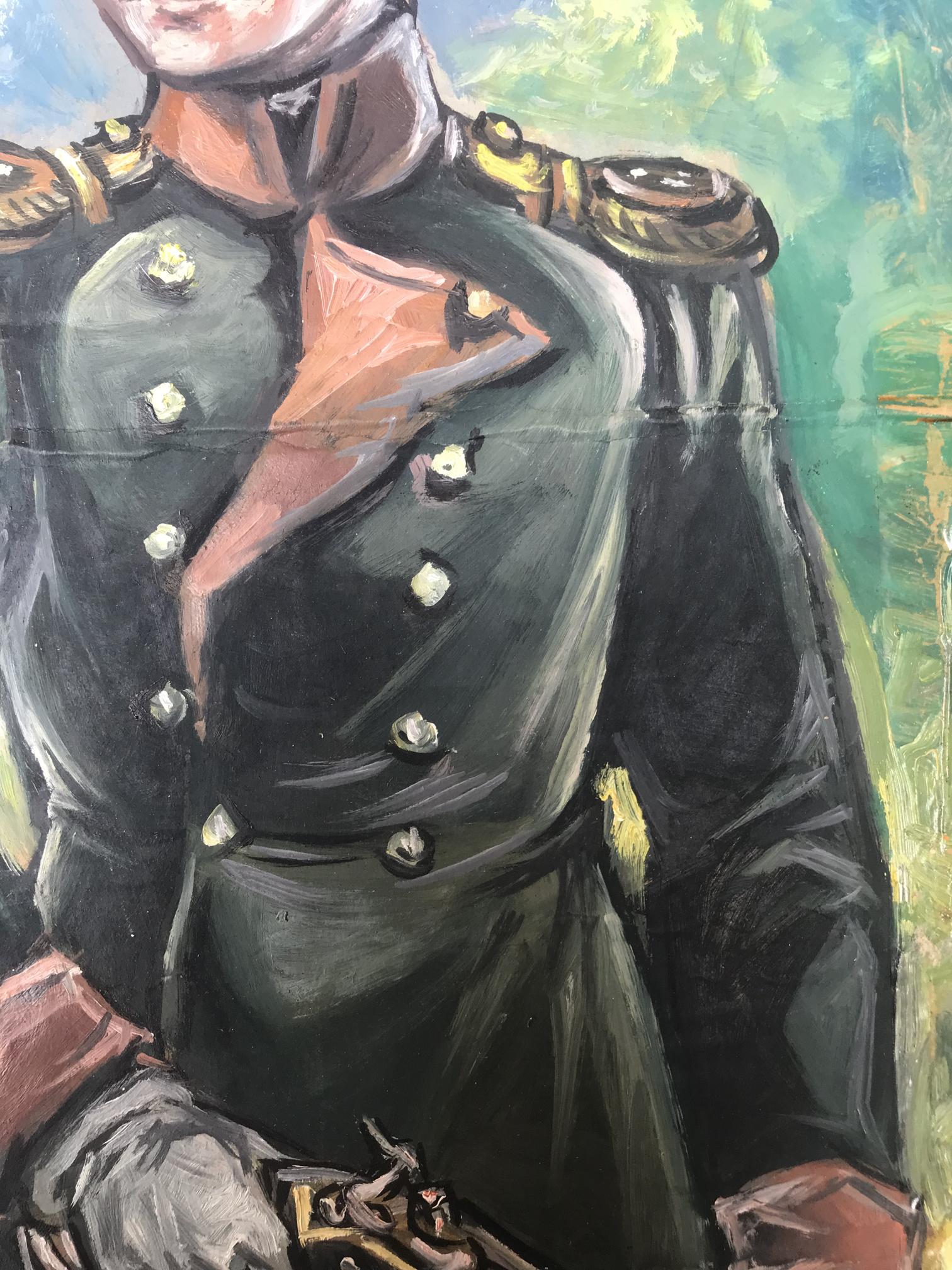 Oil painting of soldier Alexander Arkadievich Litvinov in dark green military coat