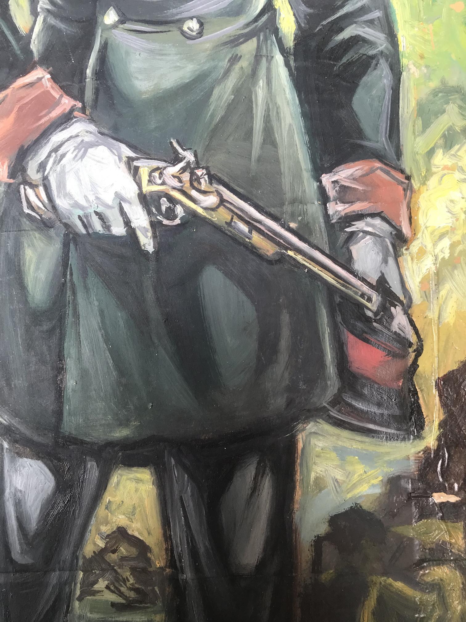Oil painting of Alexander Arkadievich Litvinov holding brass steel flintlock pistol
