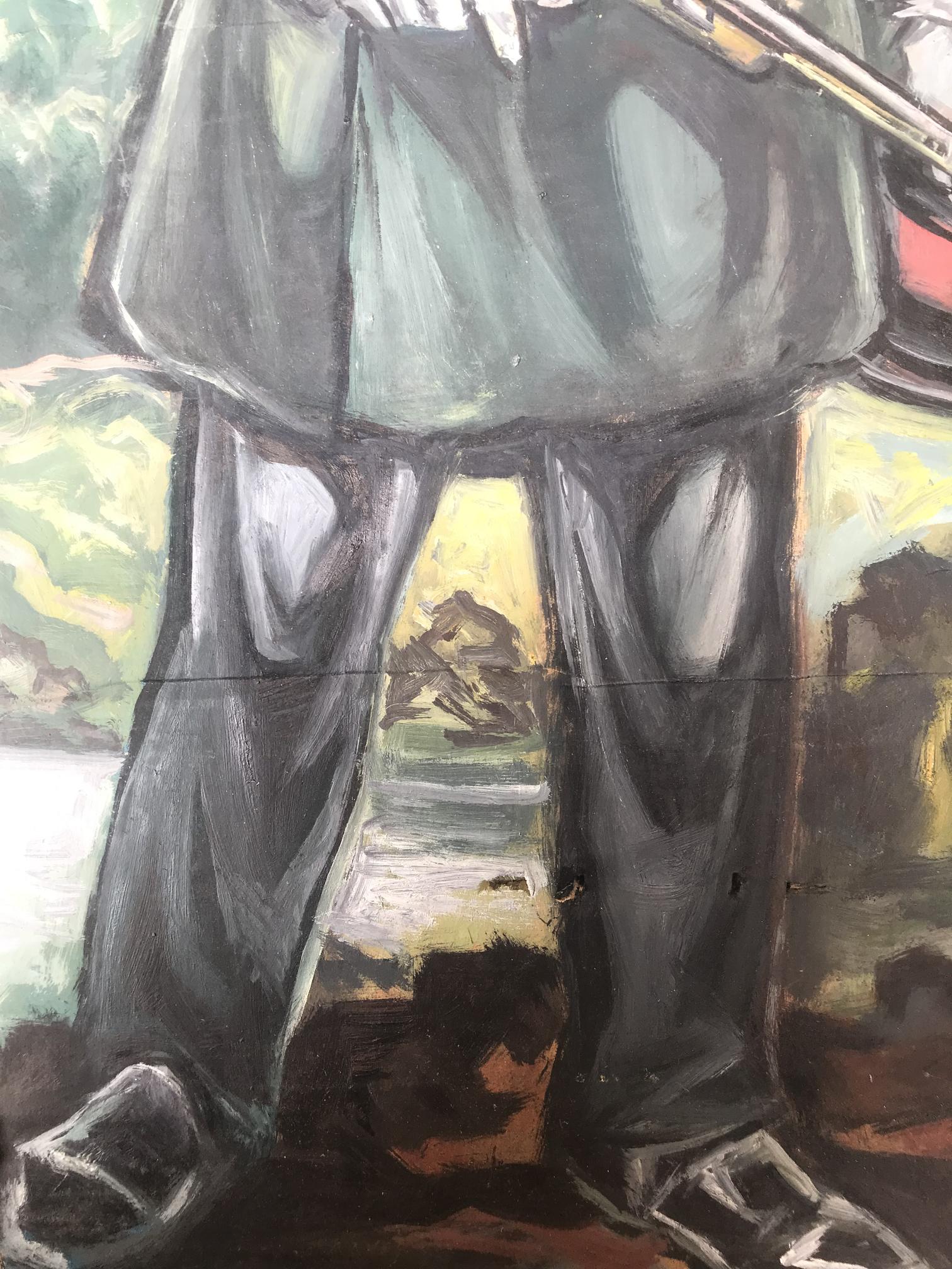 Oil painting of soldier Alexander Arkadievich Litvinov in gray trousers