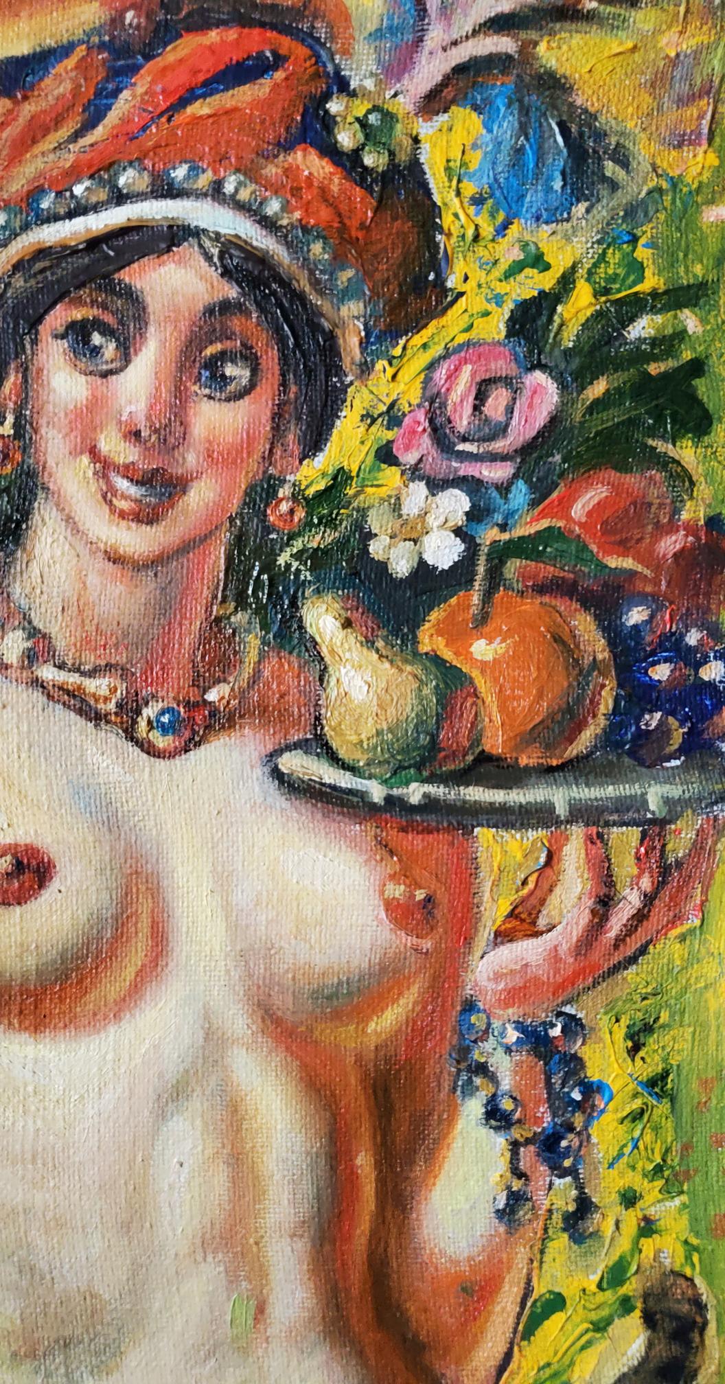Oil painting of girl with fruit by Litvinov Daniil Olegovich