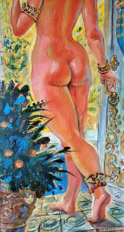 Vibrant impressionistic nude oil painting Door to the Garden by Litvinov Daniil Olegovich