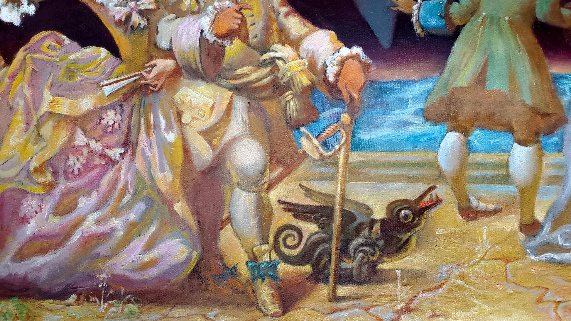 Black winged serpent oil painting by Daniil Litvinov, 18th century gentlemen