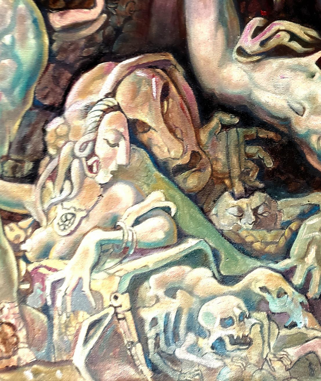 Surreal oil painting by Prometheus Litvinov Daniil Olegovich, elongated figure in pastels