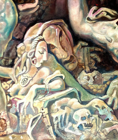 Surreal oil painting by Prometheus Litvinov Daniil Olegovich, elongated figure in pastels