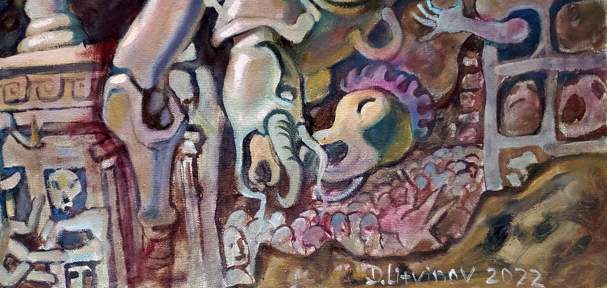 Oil painting by Prometheus Litvinov Daniil Olegovich: stylized lion with pink purple mane