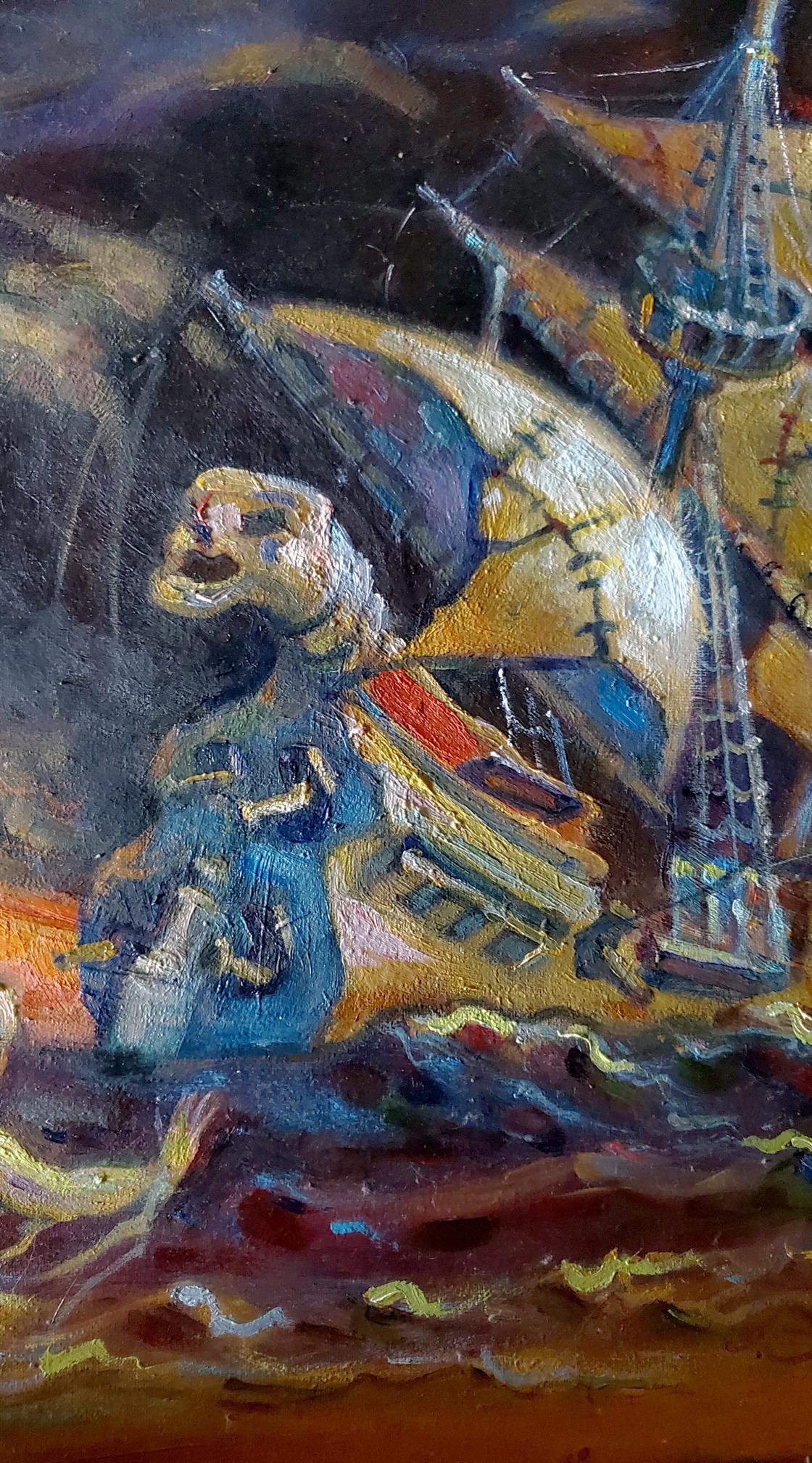 Vibrant abstract oil painting of The Temptation of St. Anthony by Litvinov Daniil Olegovich