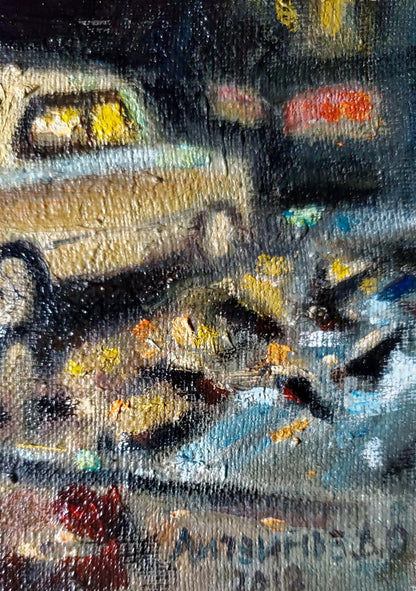 Litvinov Daniil Olegovich's oil artwork depicts a rainy day scene