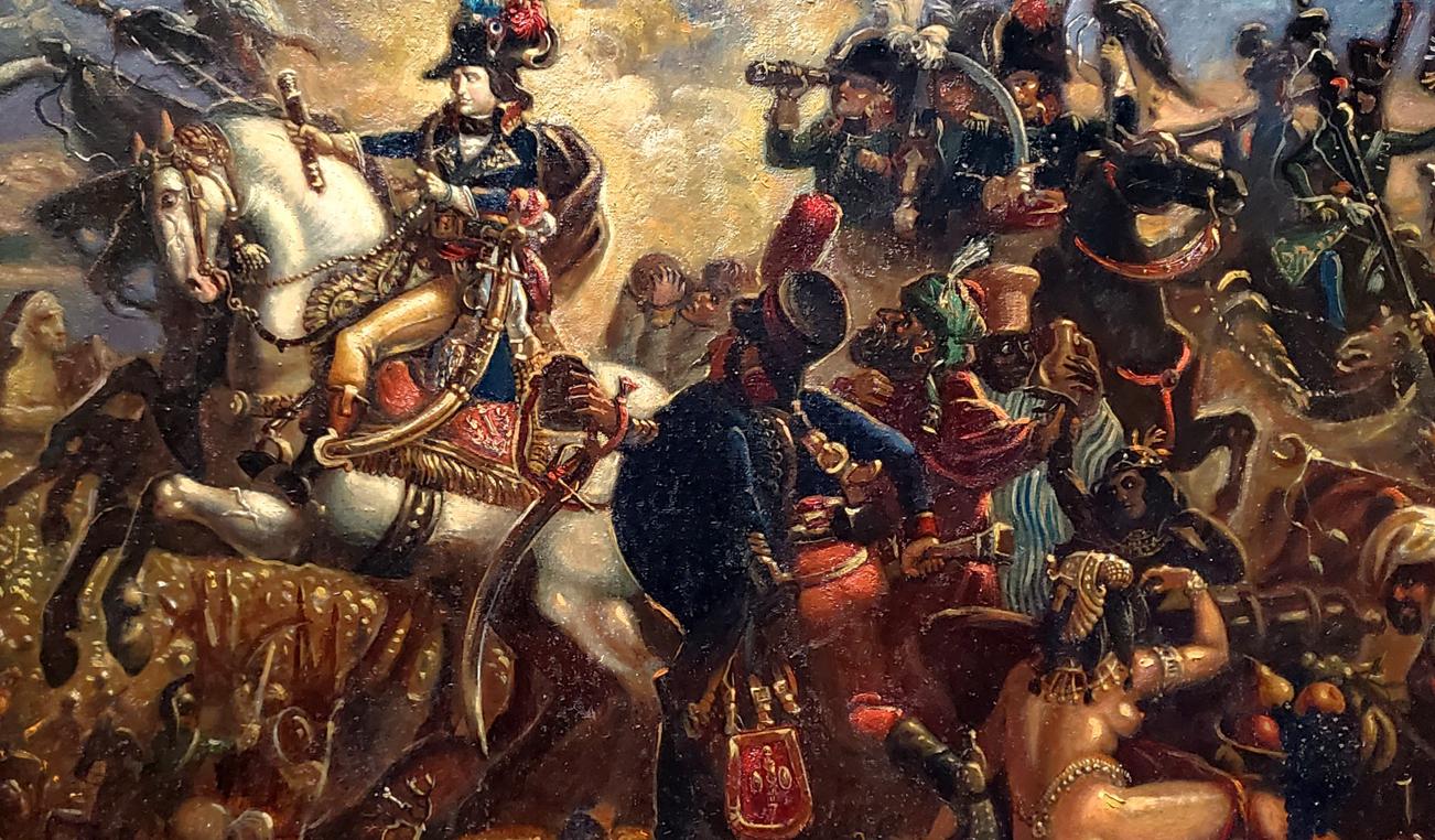 Oil painting of Napoleon in Egypt by Daniil Litvinov battlefield scene