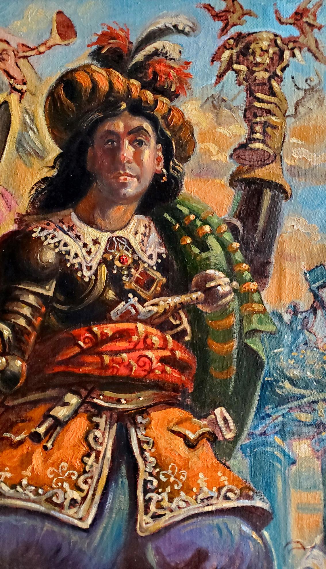 Oil painting self-portrait in 17th century costume by Daniil Litvinov