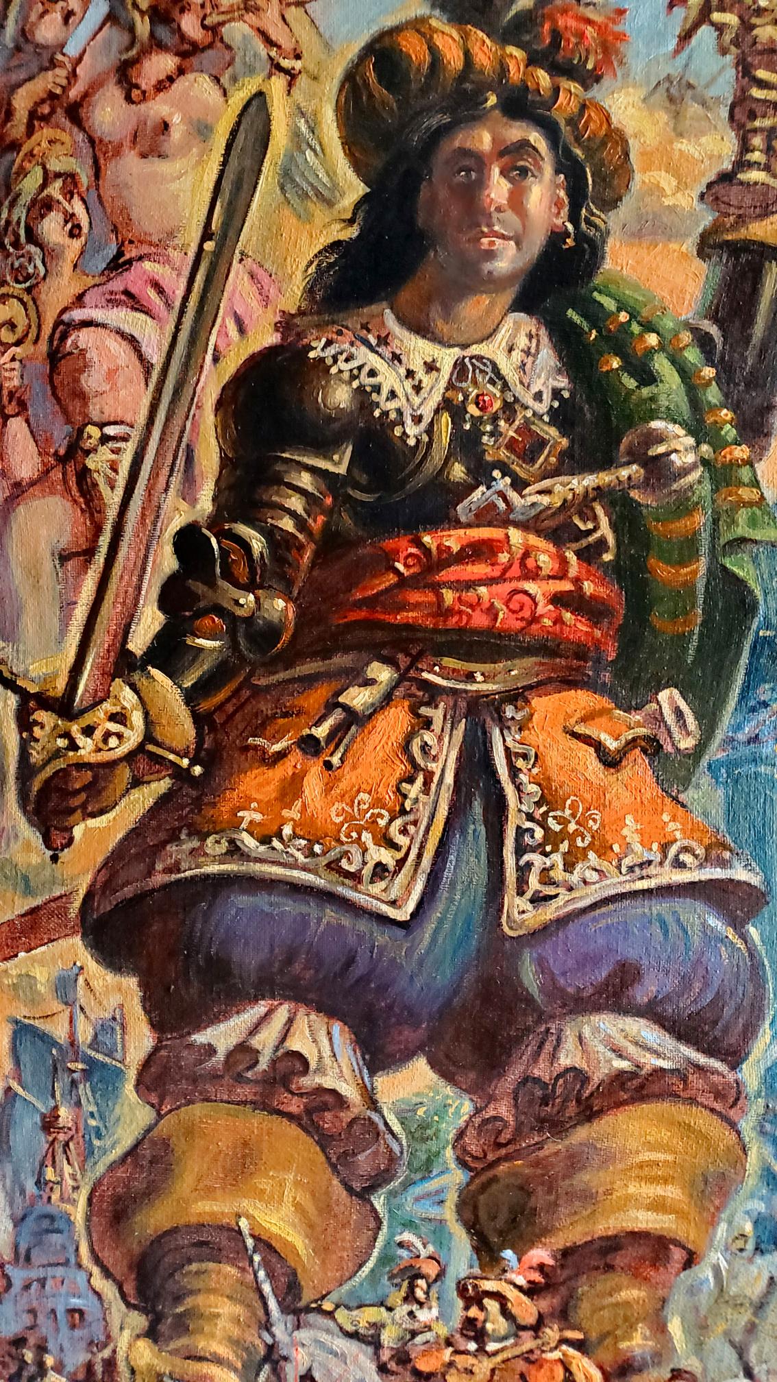 Oil painting self portrait in 17th century costume by Daniil Litvinov