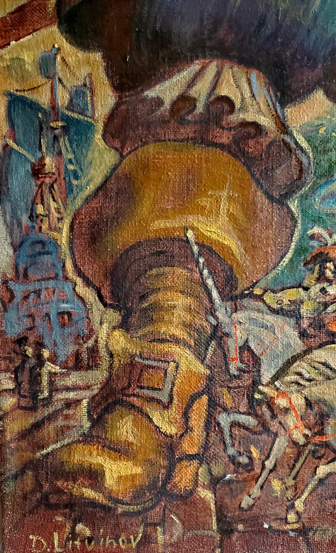 Vibrant oil painting of golden boot by Daniil Litvinov, 17th century style