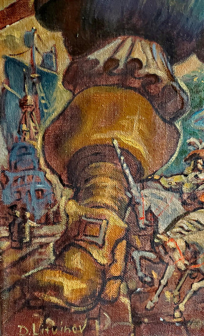 Vibrant oil painting of golden boot by Daniil Litvinov, 17th century style