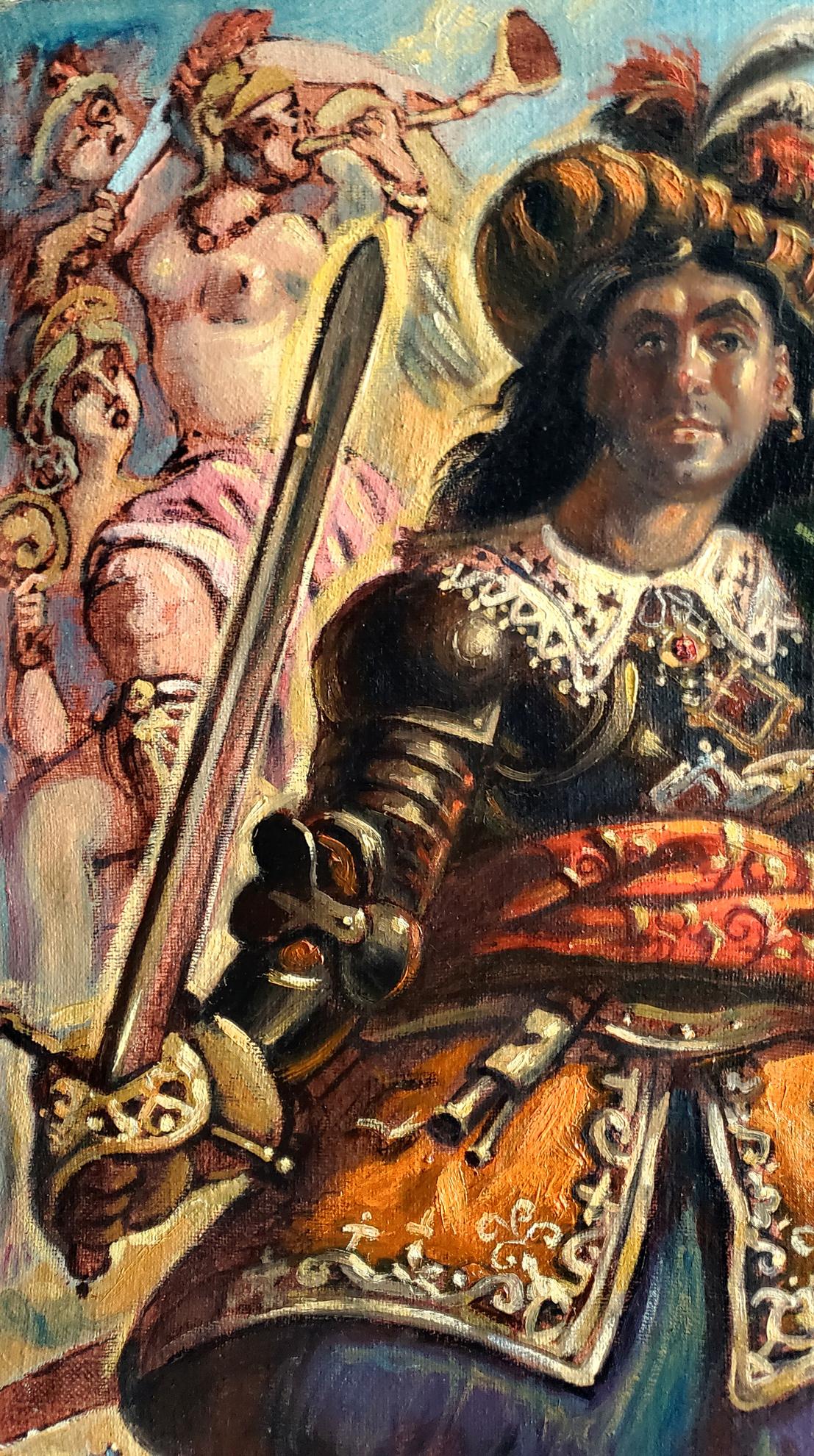 Oil painting self portrait of warrior in 17th century ornate armor by Daniil Litvinov