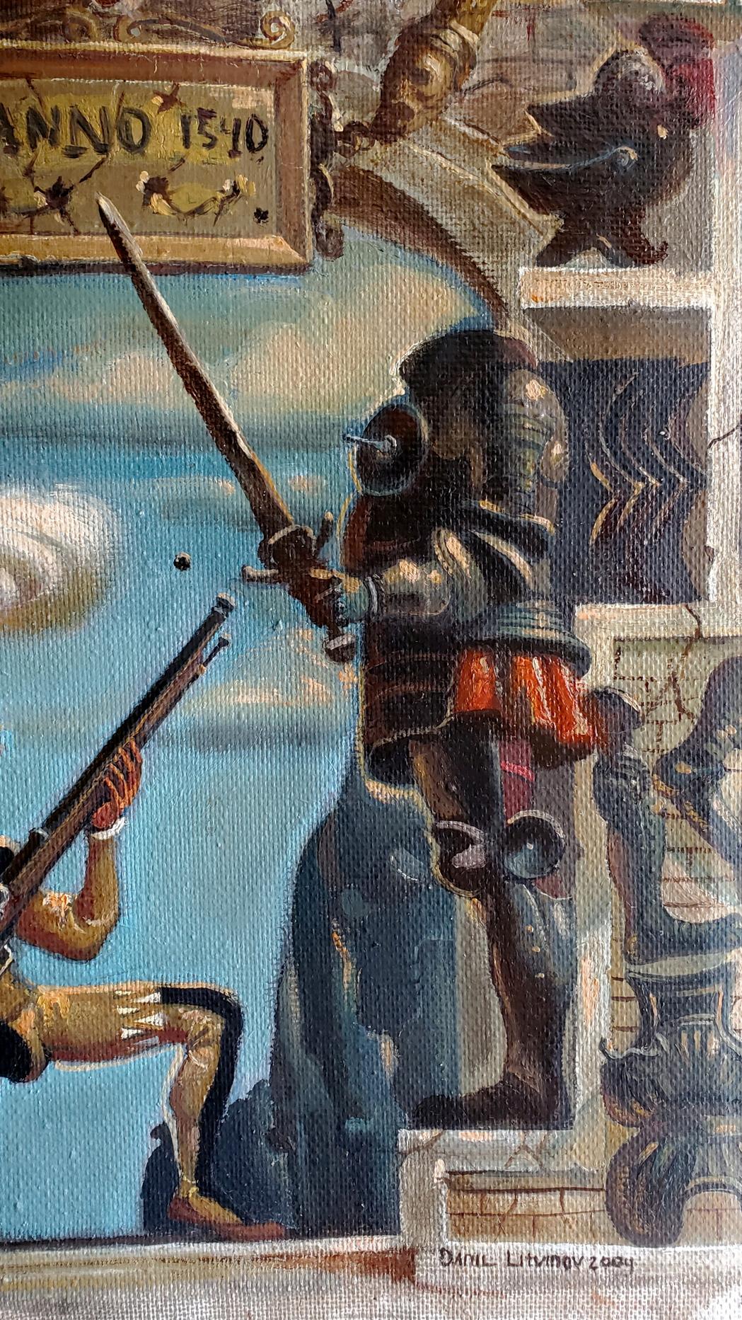 Oil painting by Litvinov Daniil Olegovich of knight in ornate armor with sword
