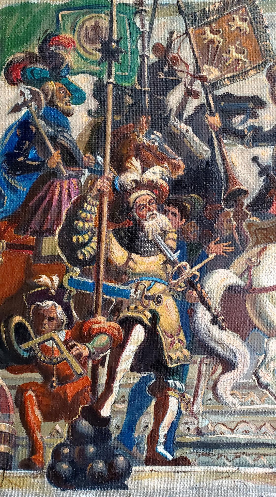 Oil painting of medieval battle by Litvinov Daniil Olegovich