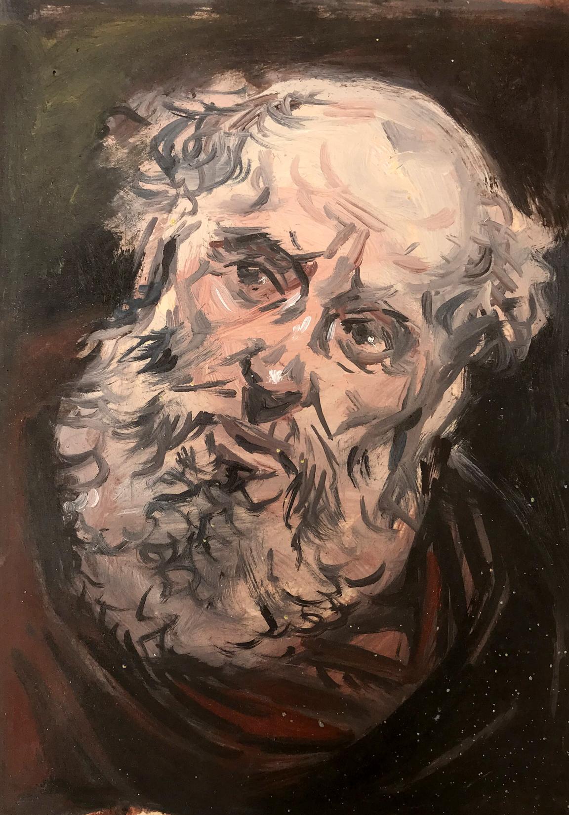 Oil painting portrait of Seer Alexander Litvinov, textured elderly man face