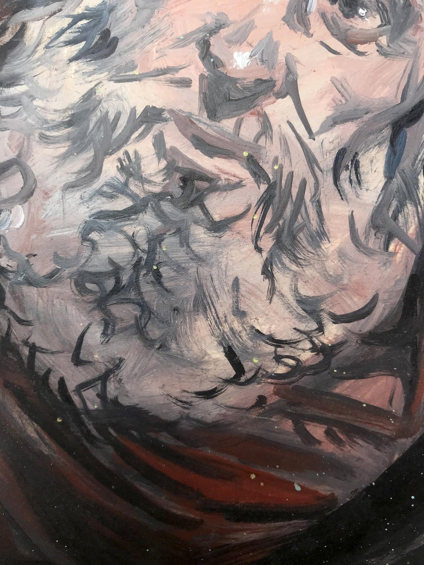 Oil painting Portrait of a Seer by Alexander Litvinov: abstract gray, black, pink, red strokes