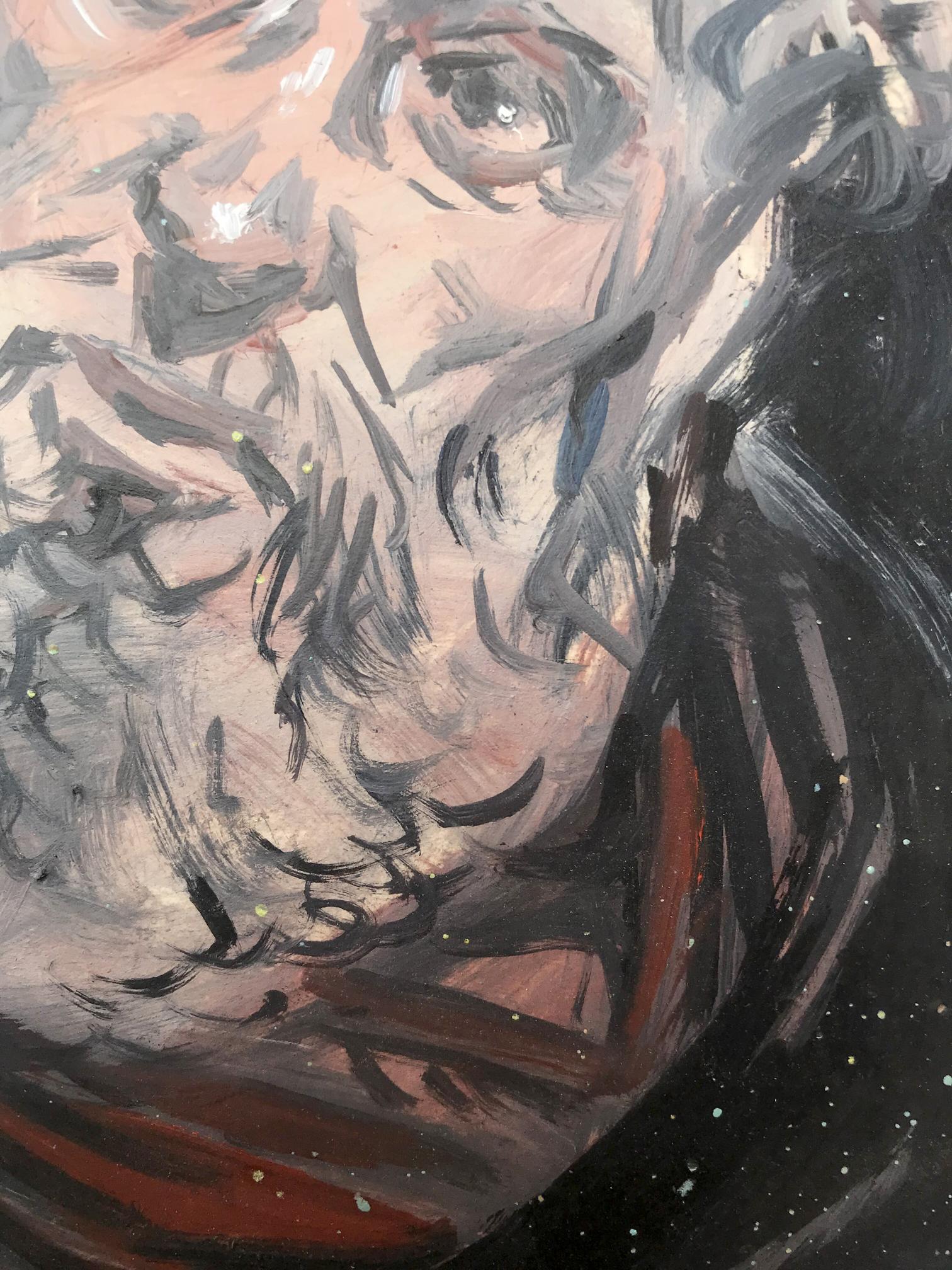 Oil painting portrait of a seer by Alexander Litvinov, textured gray face
