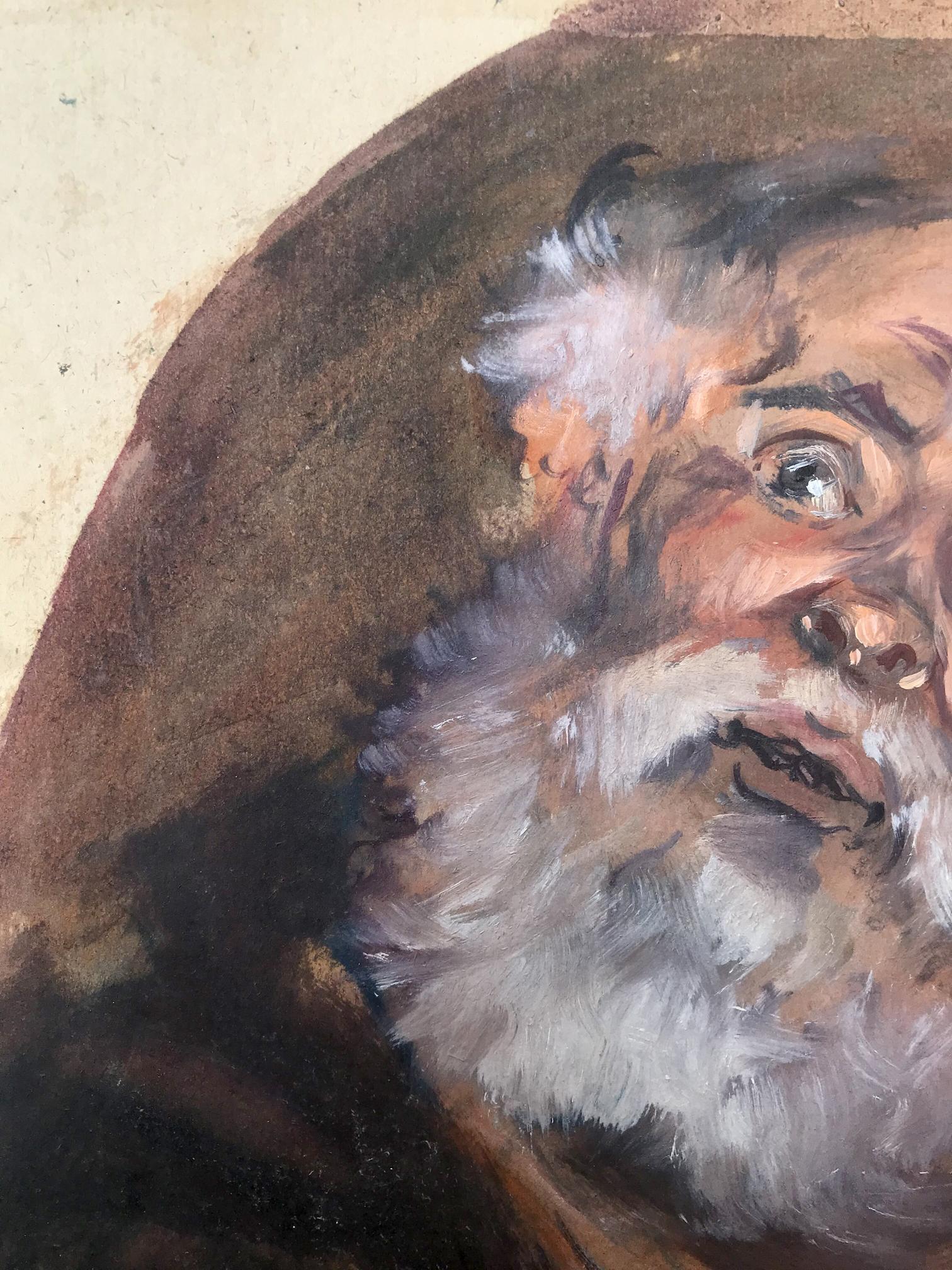 Oil painting portrait of elderly man with cane by Alexander Litvinov