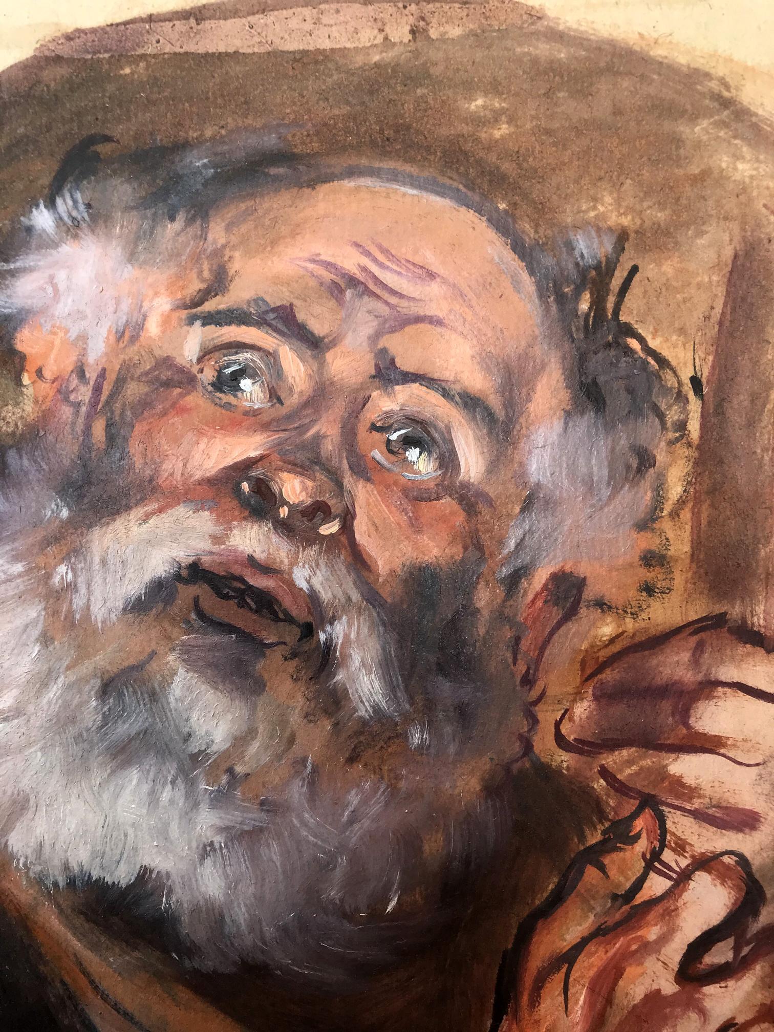 Oil painting portrait of old man with cane by Alexander Litvinov
