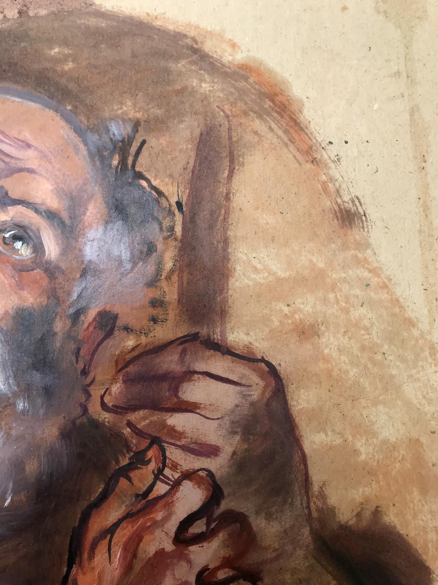 Oil painting portrait of old man with cane by Alexander Litvinov