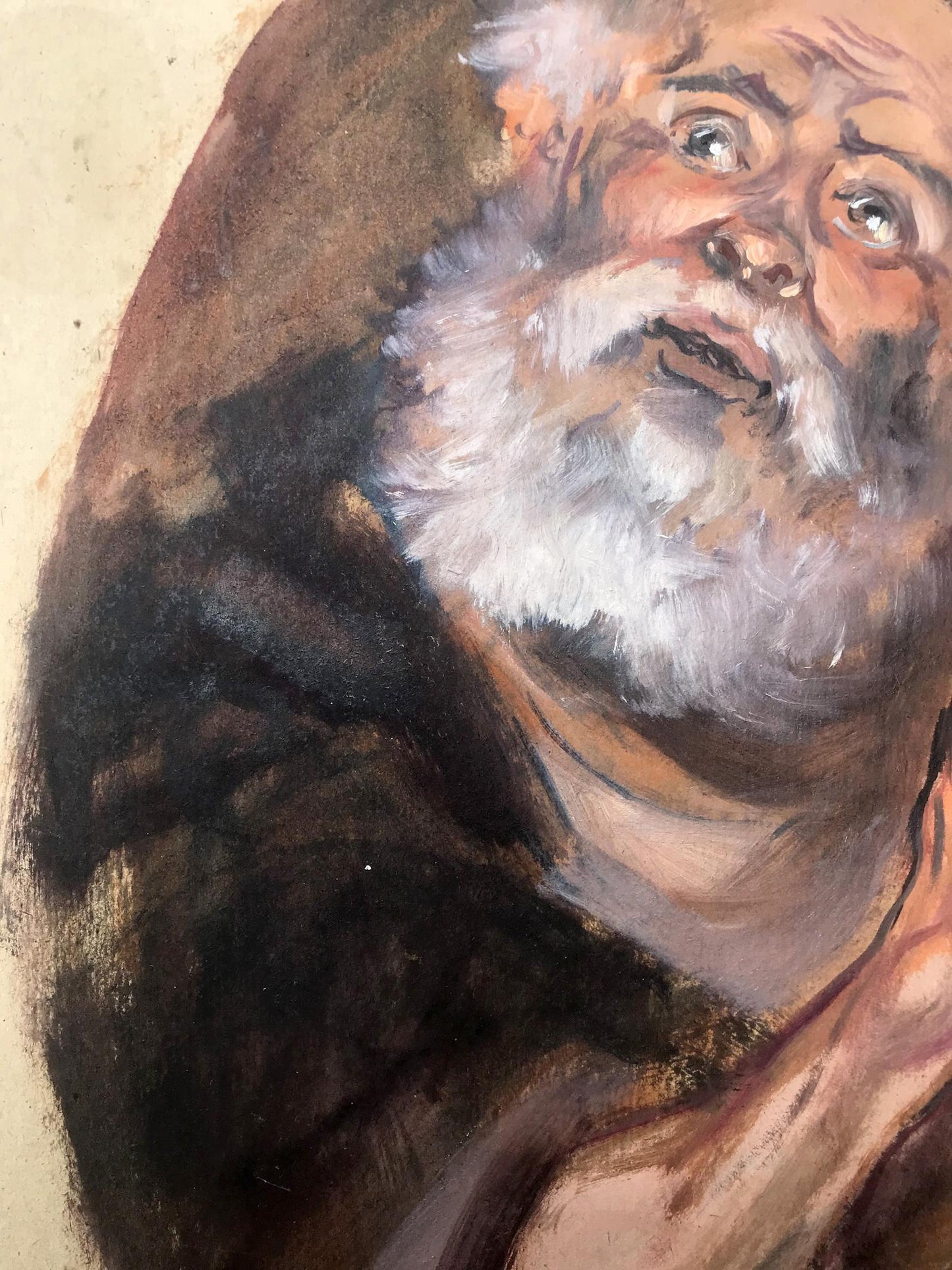 Oil painting portrait of elderly man with white beard and cane by Alexander Litvinov