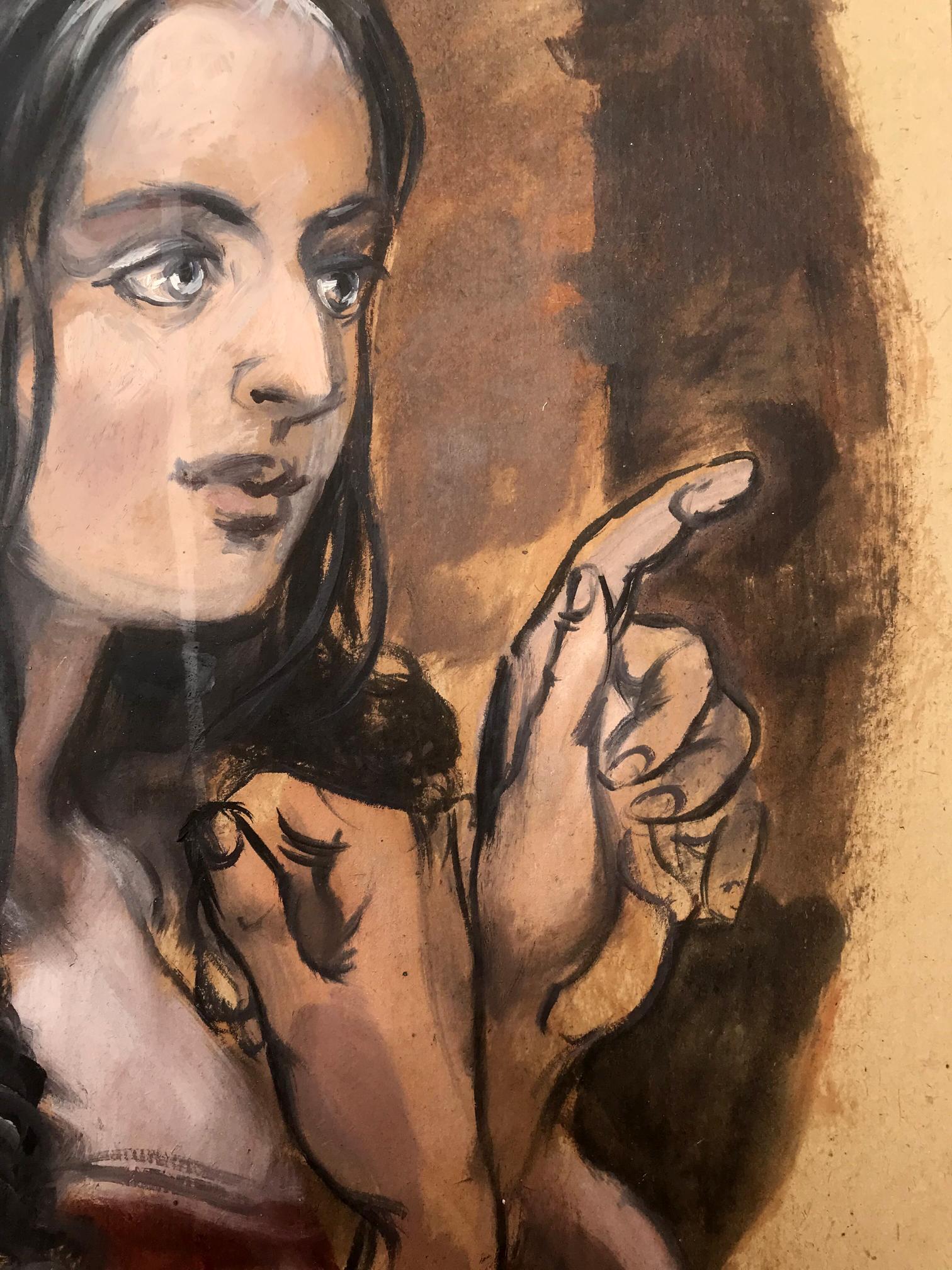 Oil painting portrait of expressive girl by Alexander Arkadievich Litvinov