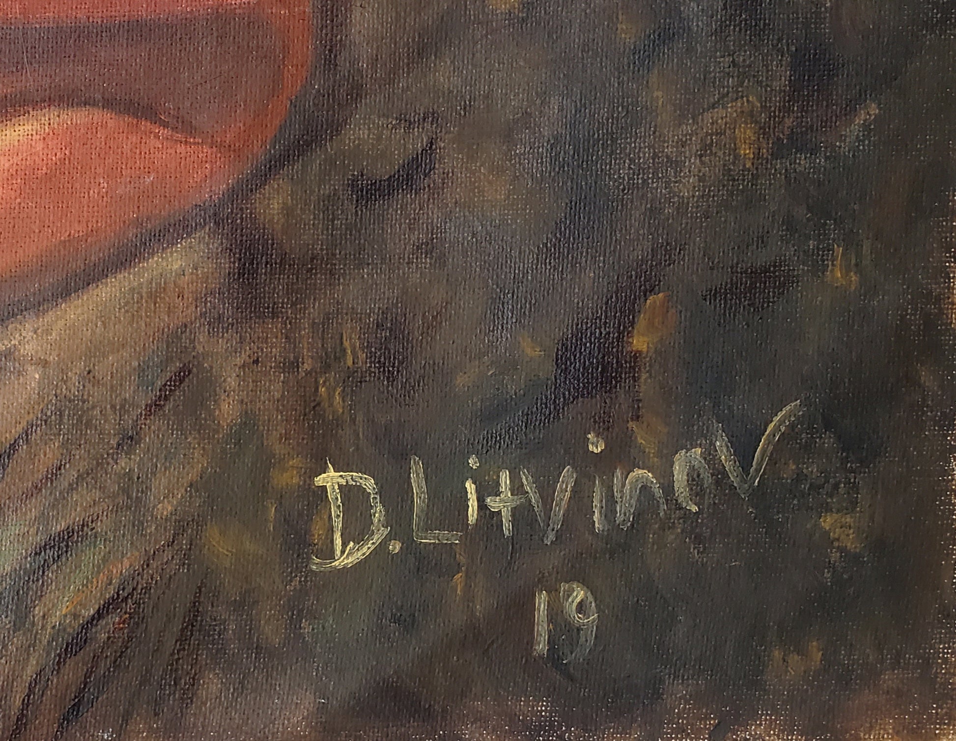 Dark textured canvas oil painting Premonition of Spring by Litvinov Daniil Olegovich with d. signature