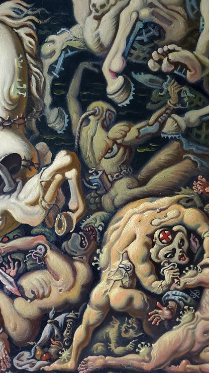 Oil painting of Horsemen of the Apocalypse attacking by Daniil Litvinov