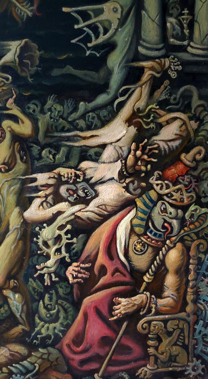 Oil painting of Horsemen of the Apocalypse attacking Daniil Litvinov