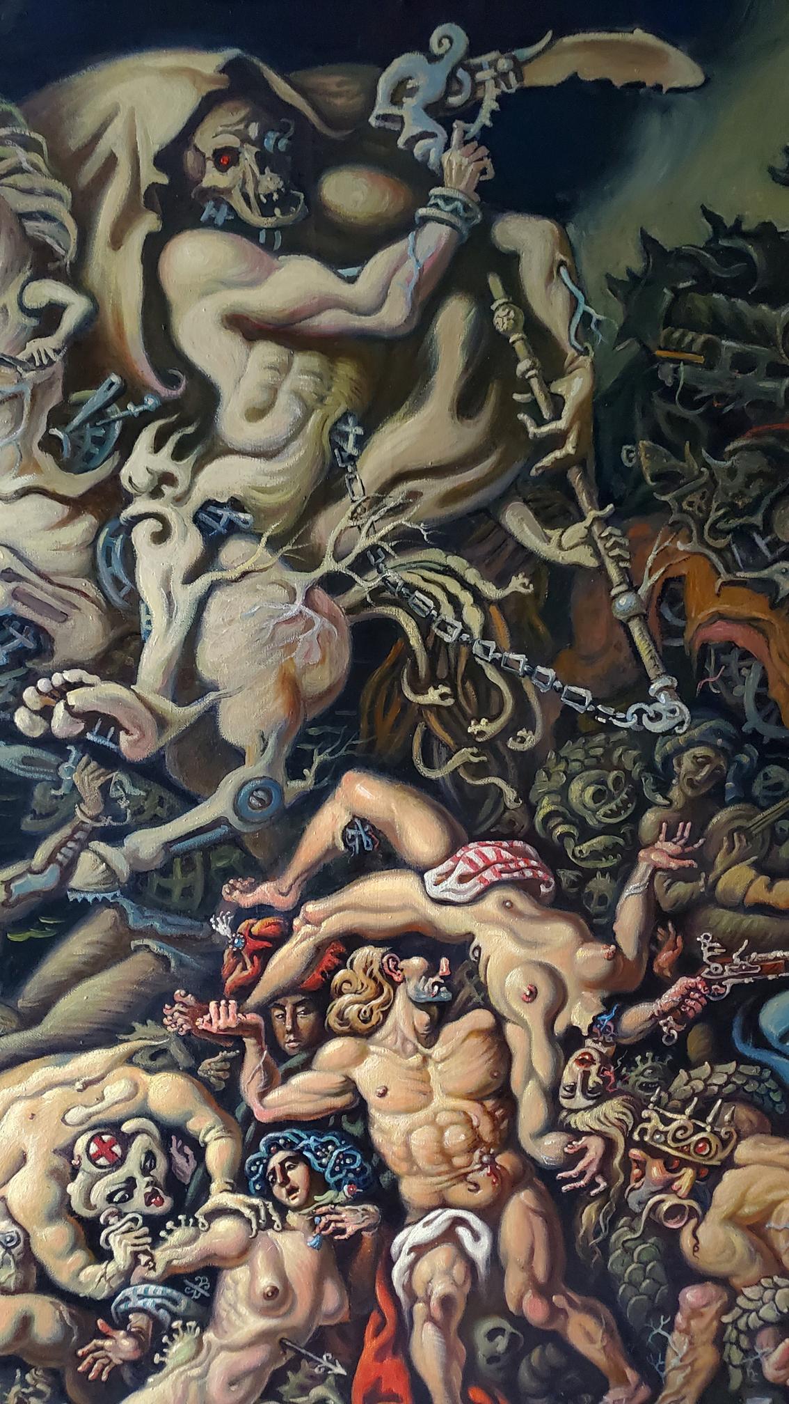 Oil painting of Horsemen of the Apocalypse attacking by Daniil Litvinov