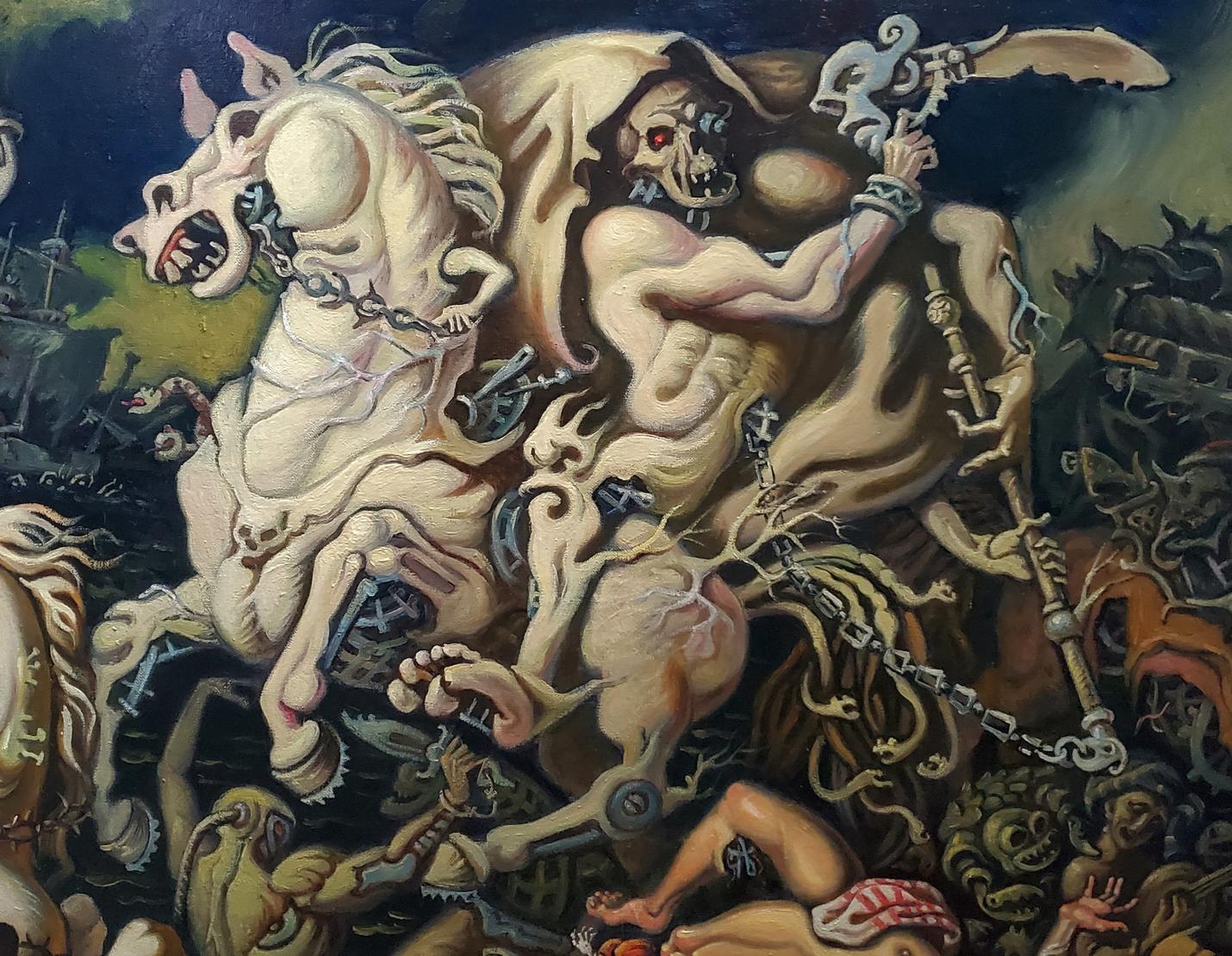 Oil painting of Horsemen of the Apocalypse attacking by Daniil Litvinov
