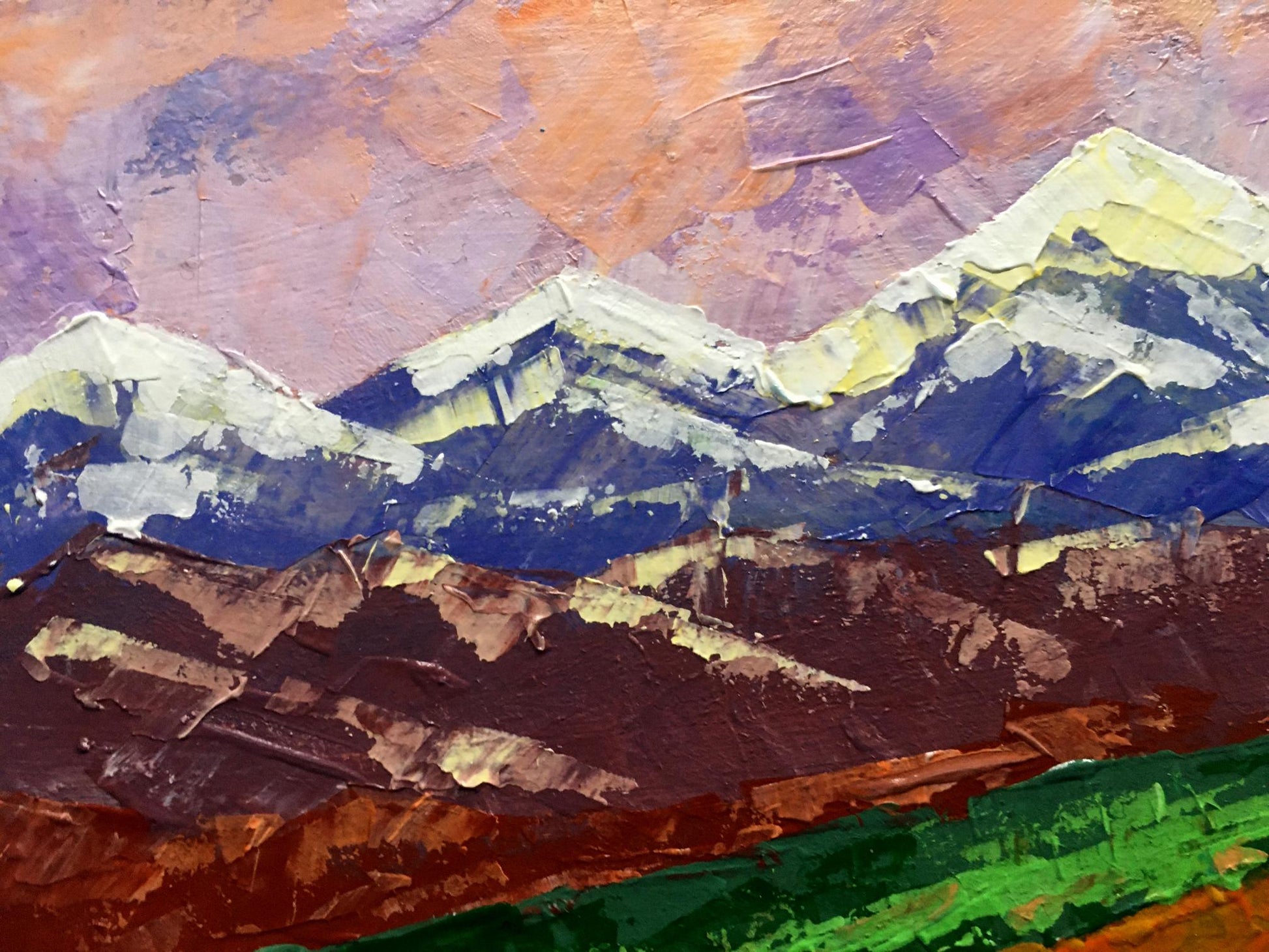 Oil painting Evening in the mountains by Zadorozhnya V. V. with snow-capped peaks