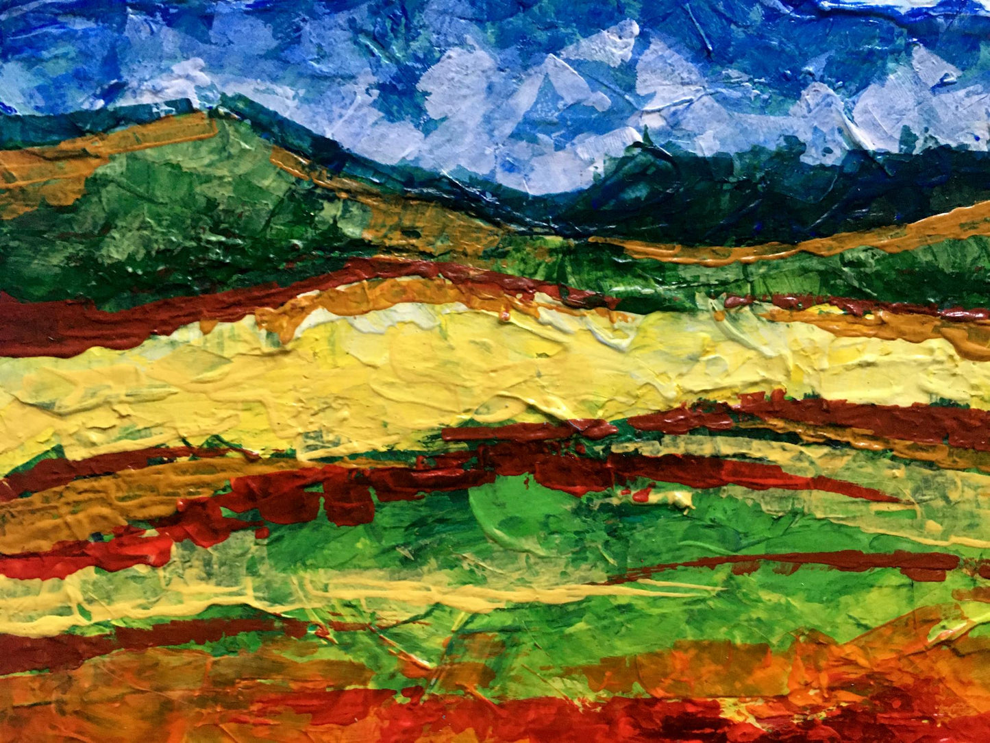 Vibrant impressionist oil painting of mountain view by V. Zadorozhnya