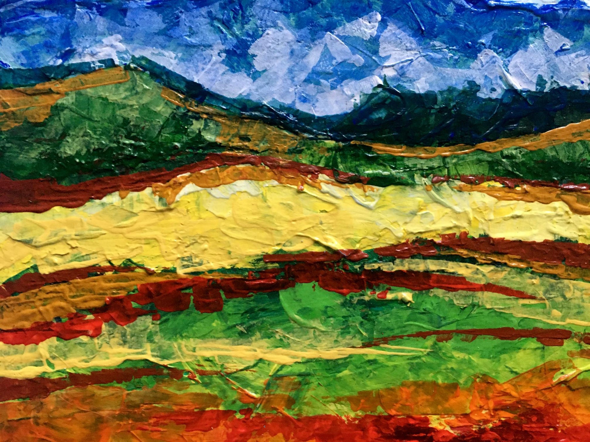 Vibrant impressionist oil painting of mountain view by V. Zadorozhnya
