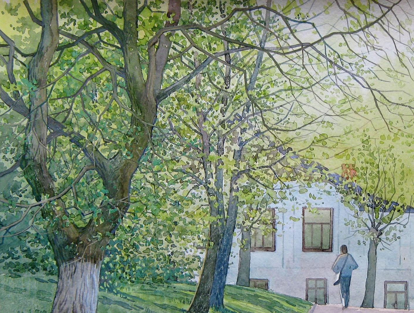 Watercolor painting Nature park Valery Savenets