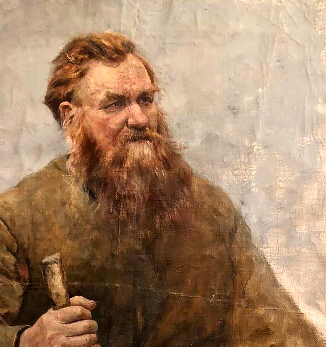 Textured oil painting portrait of bearded man Leonid Mikhailovich Stil