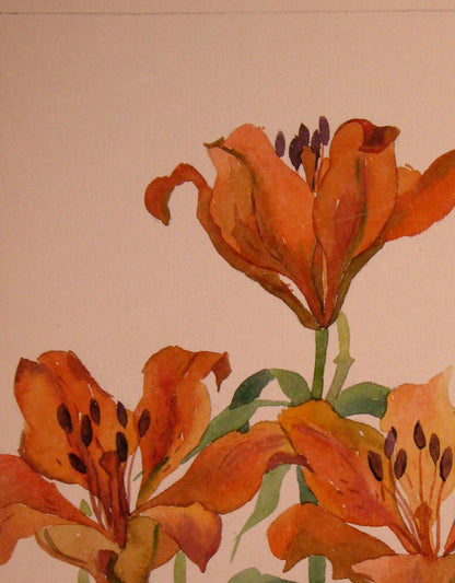 Watercolor painting Lilies Flowers  Savenets Valery