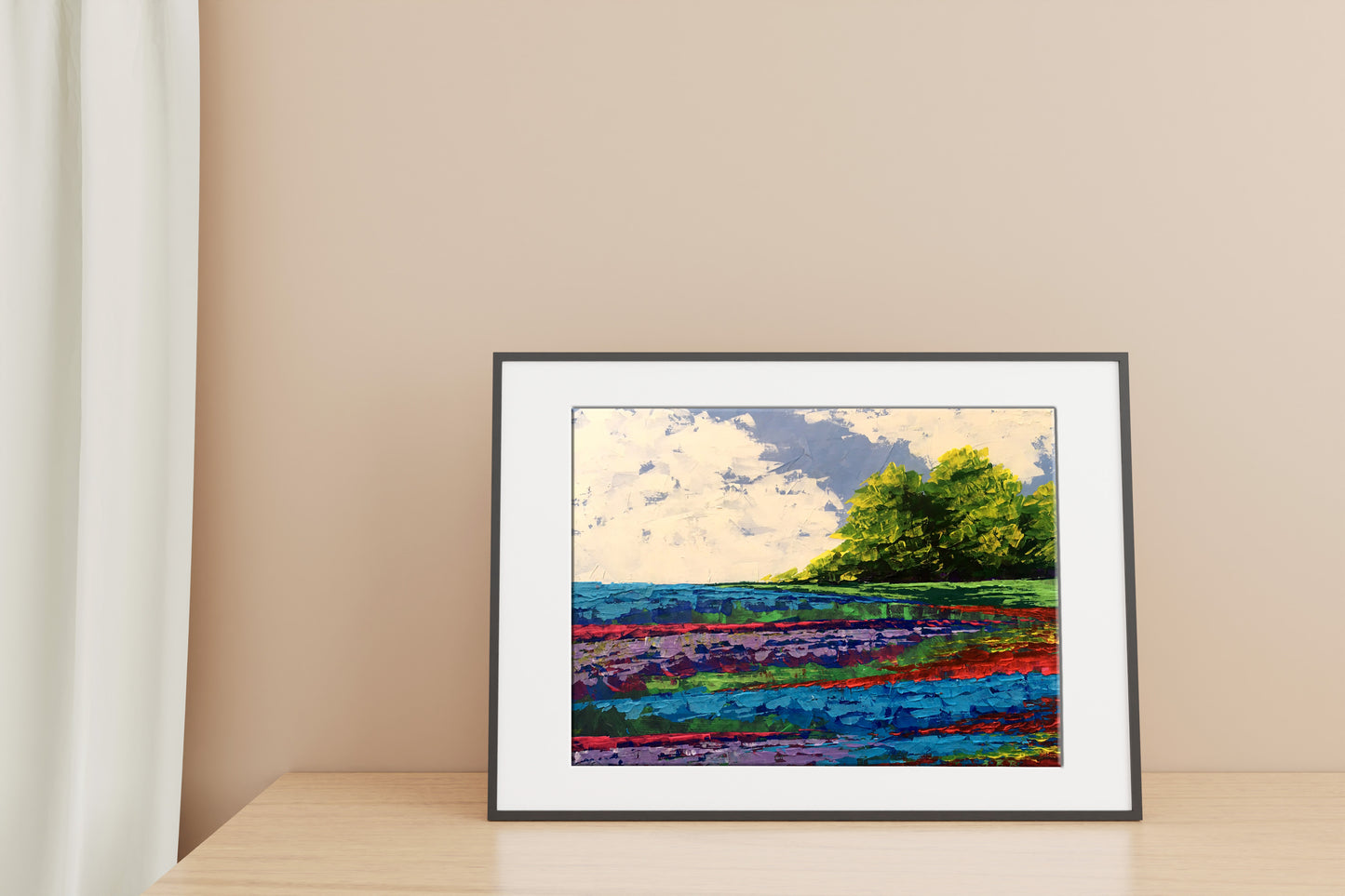 Oil painting Twilight Forestscape V. Zadorozhnya in black frame
