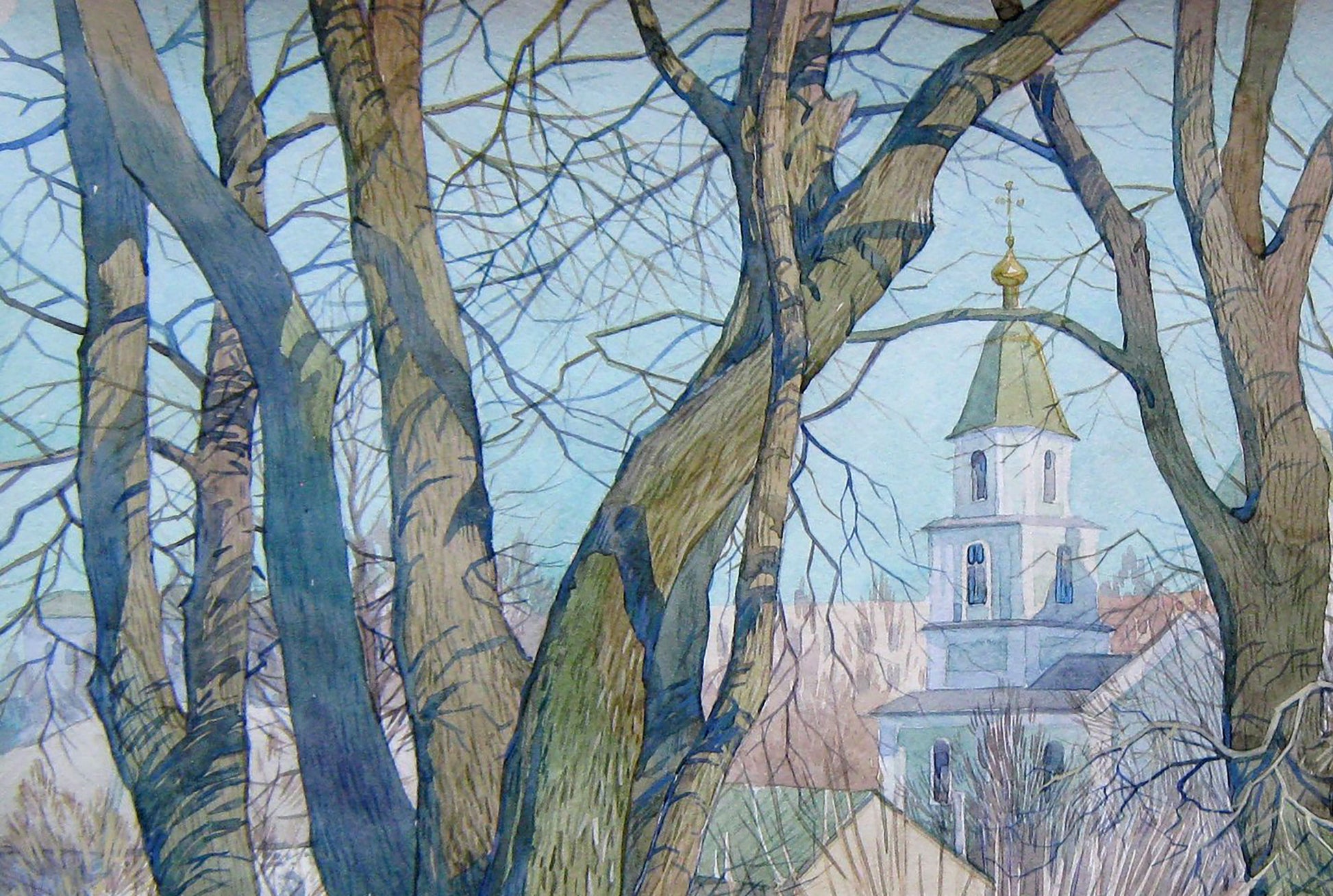 Watercolor painting Church Temple Orthodox Valery Savenets