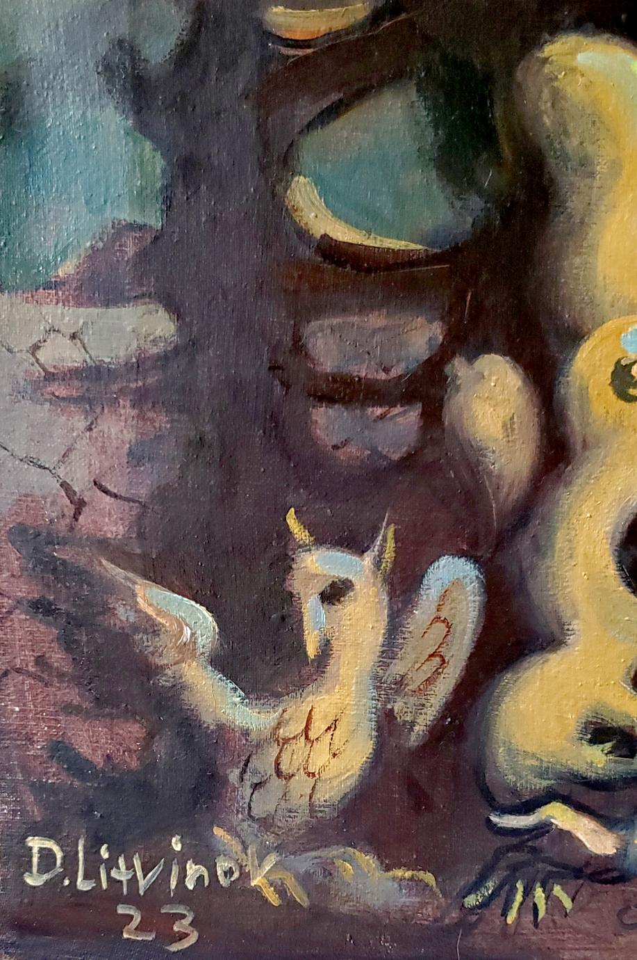 Textured abstract oil painting The Last Judgment of Paris by Litvinov Daniil Olegovich with stylized white owl