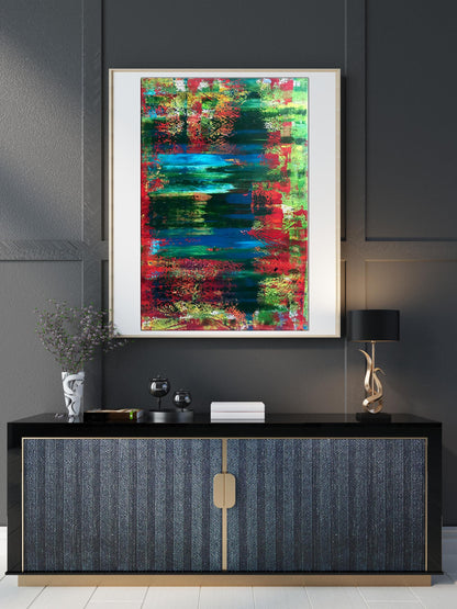 Autumn Speed acrylic painting by Melezhik Olga, vibrant red green blue streaks