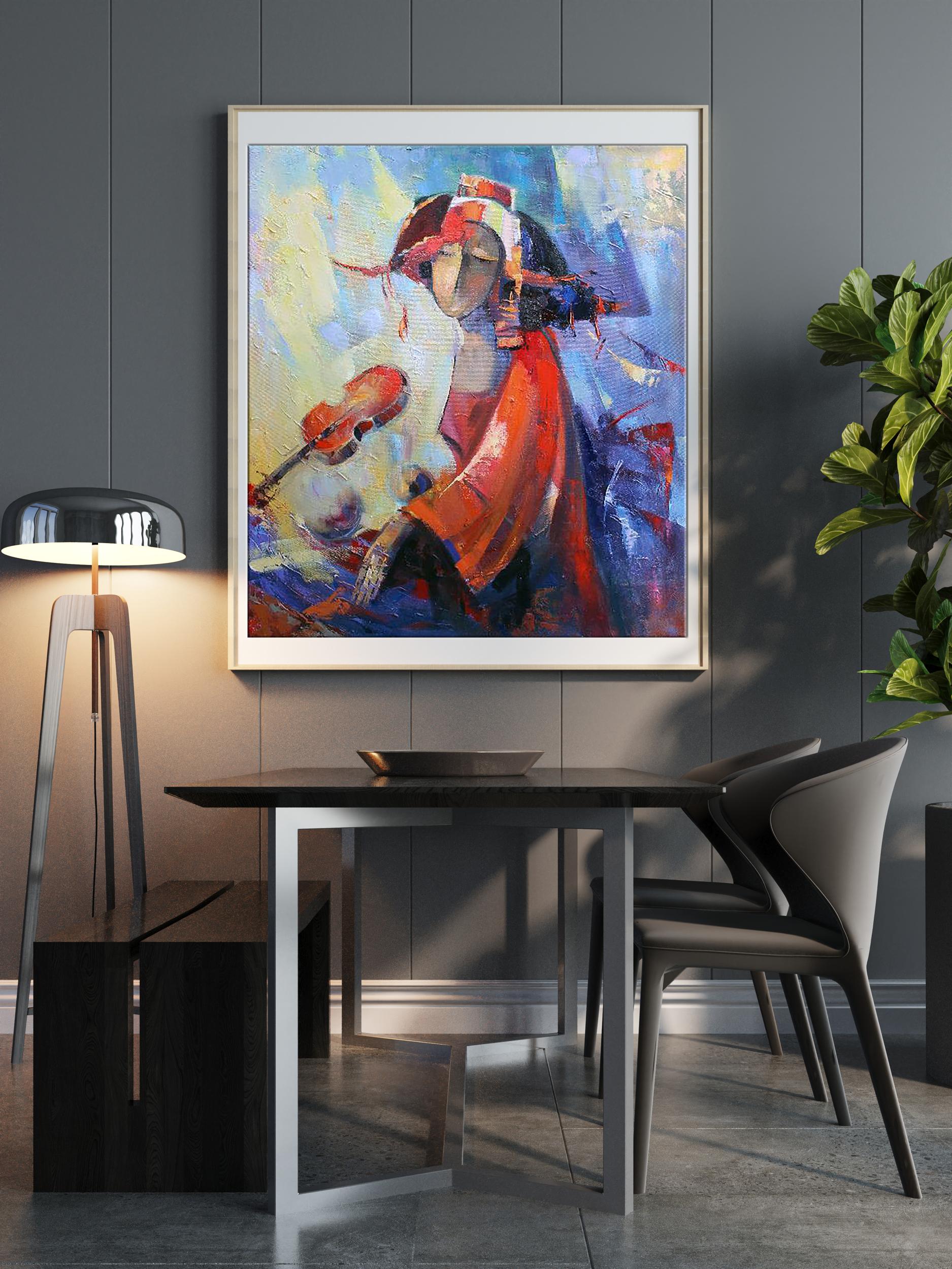 Oil painting Red violin by Kirilenko Ivan in white frame
